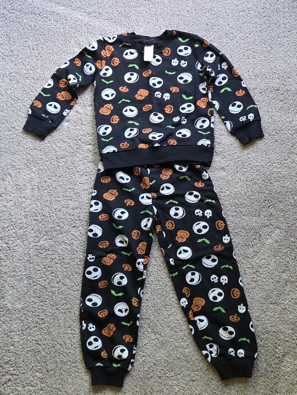 Disney Jack Skellington Black Halloween Sweatsuit, Size 5T Skulls Pumpkins
